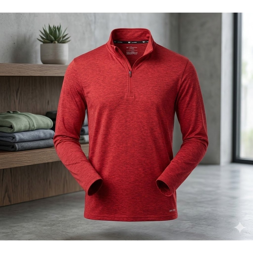 Tek Gear DryTek Mens Medium Red‎ Heathered Quarter Zip Pullover Active Top